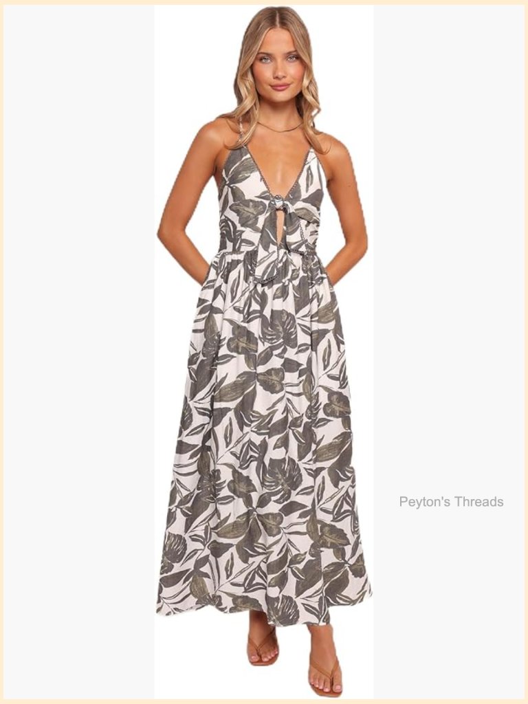 Midi A-Line Dress With Corset Back - Sleeveless V-Neck